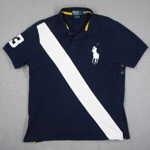 Polo Ralph Lauren Mens XL Custom Fit Big Pony Sash Polo Shirt Navy Blue White 3